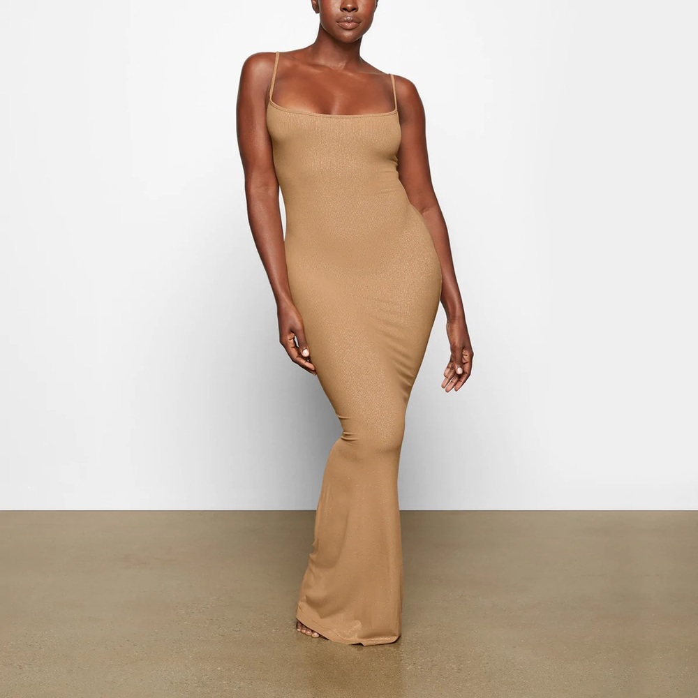 SKIMS SOFT LOUNGE SHIMMER LONG SLIP DRESS